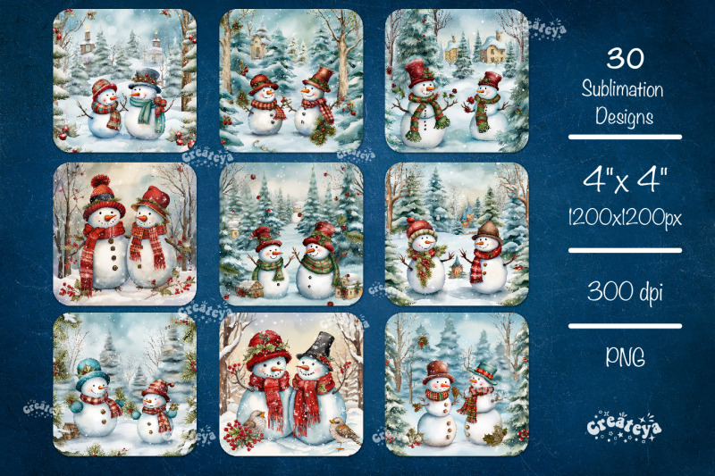 christmas-coaster-sublimation-bundle-square-coaster-design-snowman-3d