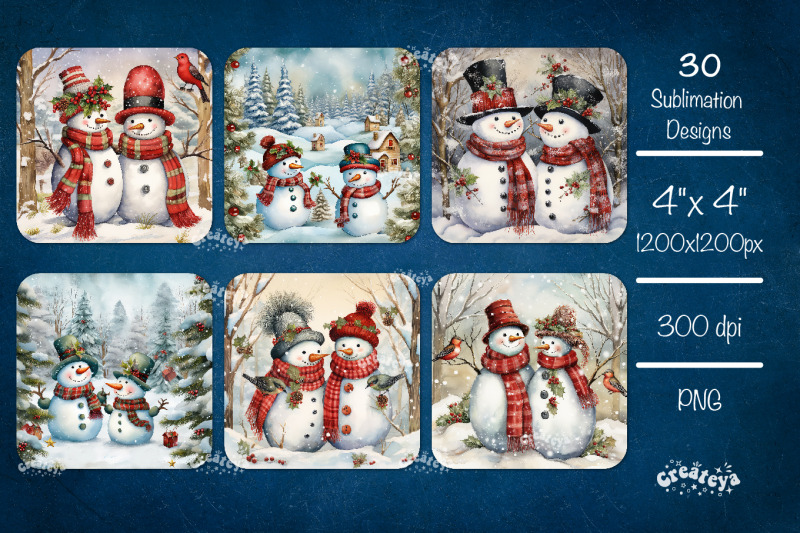 christmas-coaster-sublimation-bundle-square-coaster-design-snowman-3d