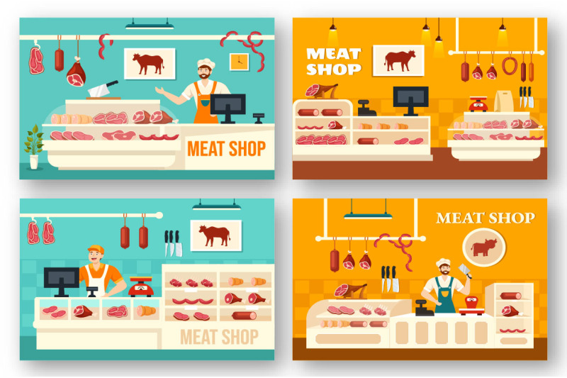 12-meat-shop-vector-illustration