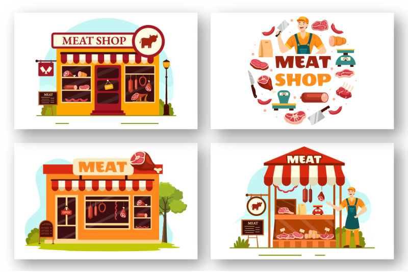 12-meat-shop-vector-illustration