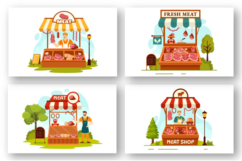 12-meat-shop-vector-illustration