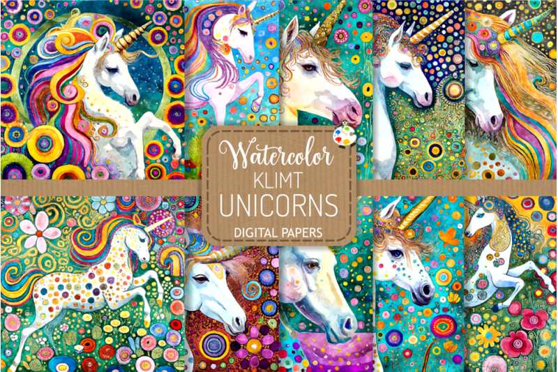 klimt-unicorns-watercolor-portrait-paintings