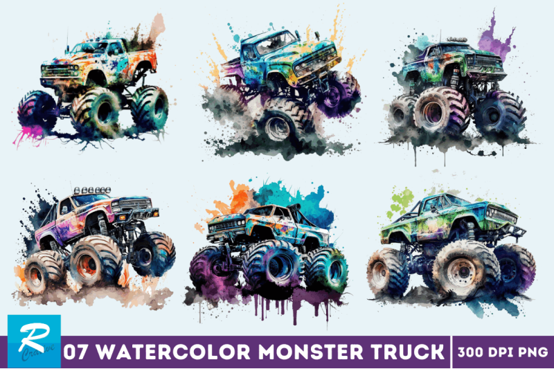 watercolor-monster-truck-bundle