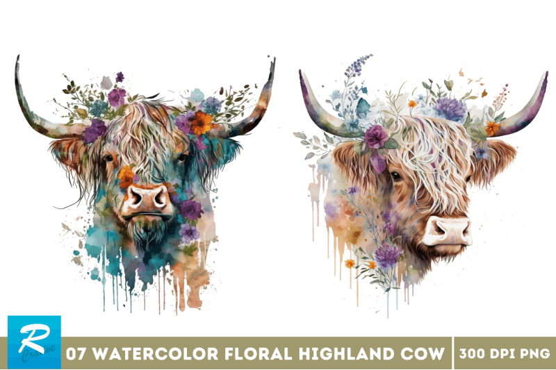 watercolor-floral-highland-cow-bundle