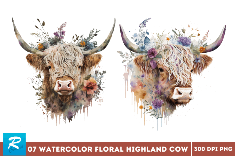 watercolor-floral-highland-cow-bundle