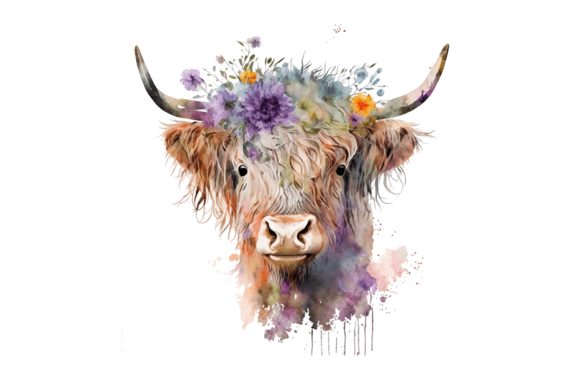 watercolor-floral-highland-cow-bundle