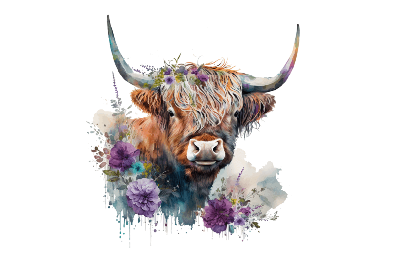 watercolor-floral-highland-cow-bundle