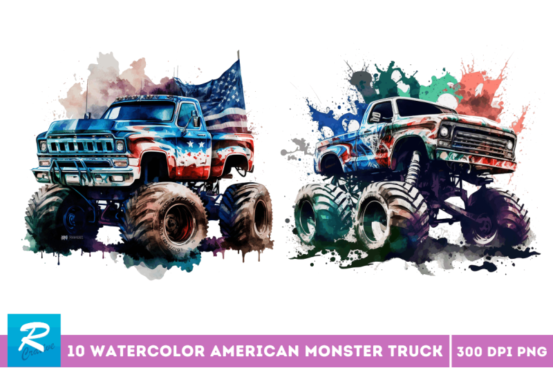 watercolor-american-monster-truck-bundle