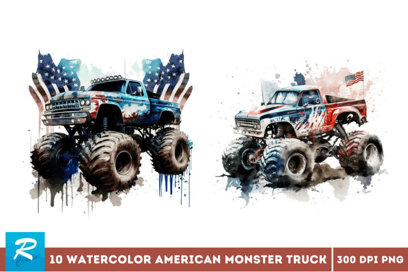 watercolor-american-monster-truck-bundle