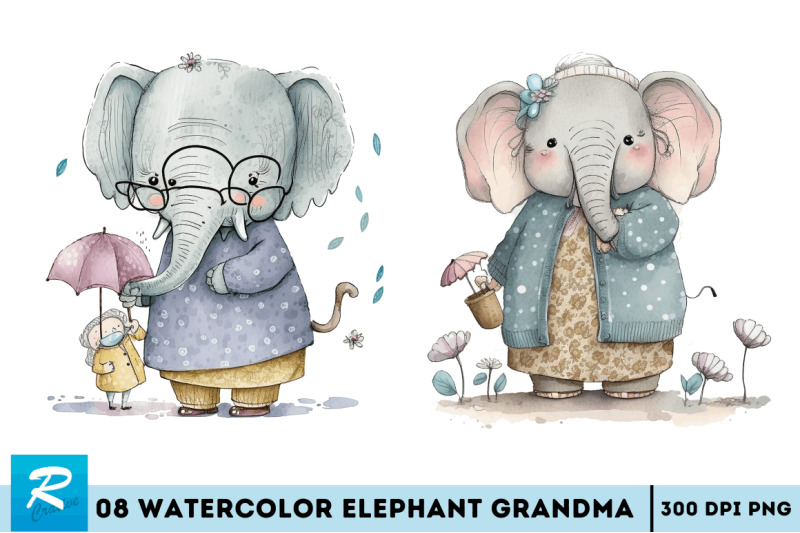 watercolor-cute-elephant-grandma-bundle