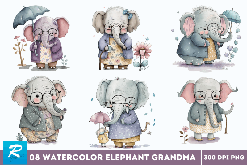 watercolor-cute-elephant-grandma-bundle