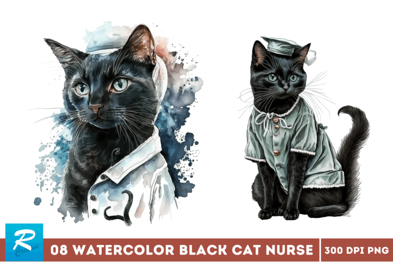 watercolor-black-cat-nurse-bundle