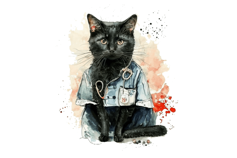 watercolor-black-cat-nurse-bundle