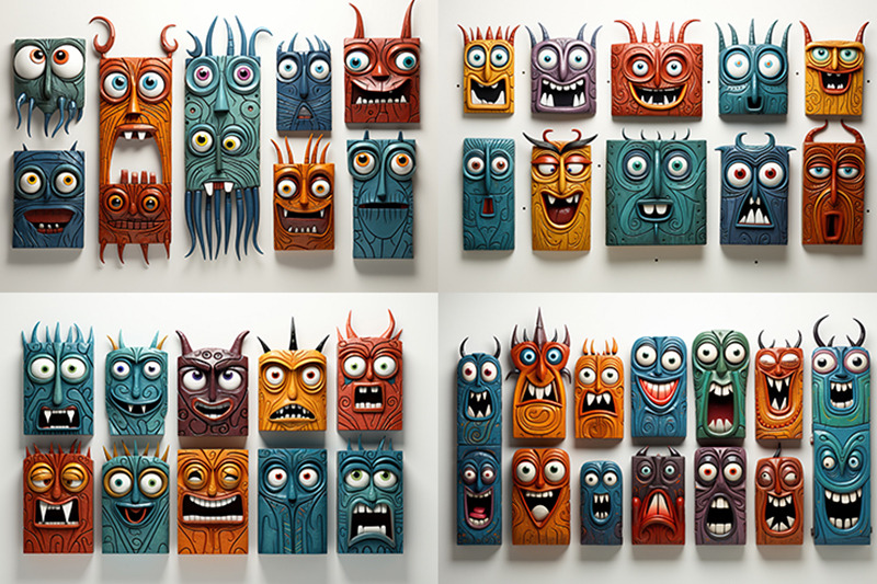 a-group-of-five-masks-with-different-faces
