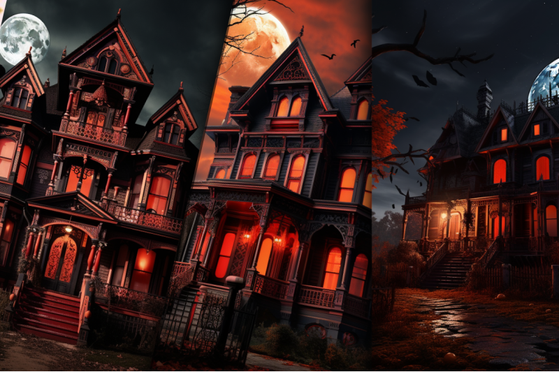 halloween-red-moon-gothic-house