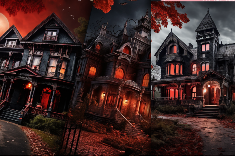 halloween-red-moon-gothic-house