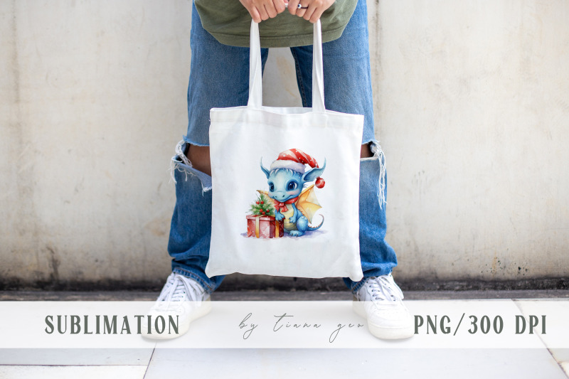 cute-christmas-blue-dragon-with-gift-box-sublimation-1-png