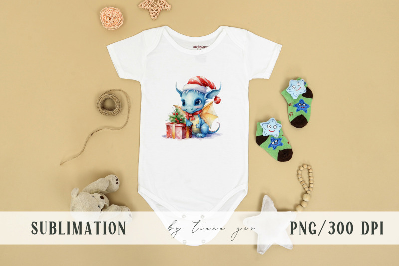 cute-christmas-blue-dragon-with-gift-box-sublimation-1-png