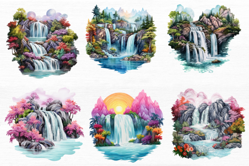 watercolor-holographic-waterfall-scene