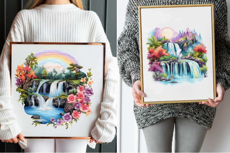 watercolor-holographic-waterfall-scene