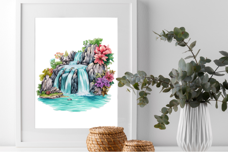 watercolor-holographic-waterfall-scene