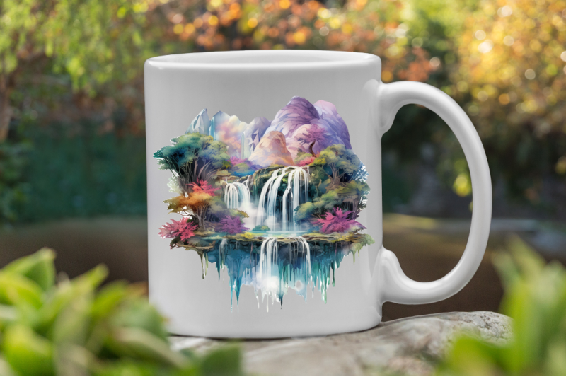 watercolor-holographic-waterfall-scene