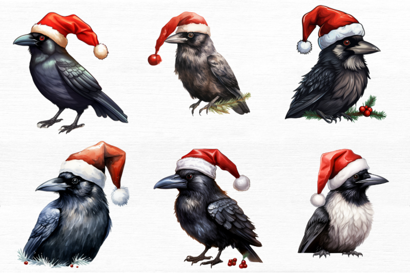 watercolor-santa-crow-bird-clipart