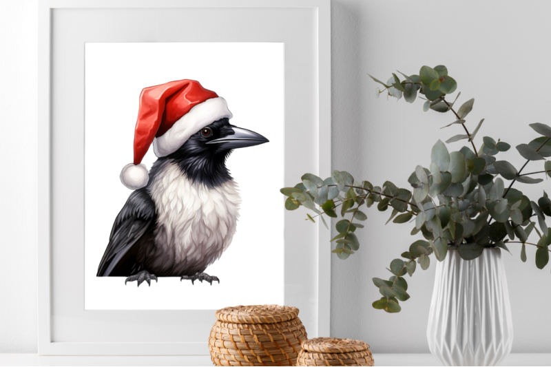 watercolor-santa-crow-bird-clipart