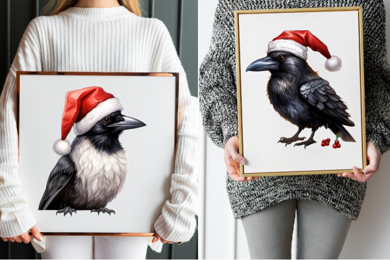 watercolor-santa-crow-bird-clipart