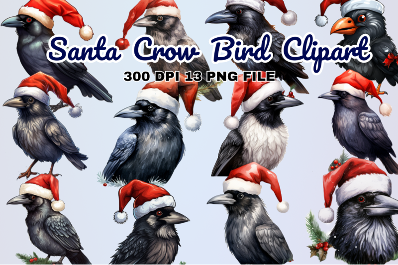 watercolor-santa-crow-bird-clipart