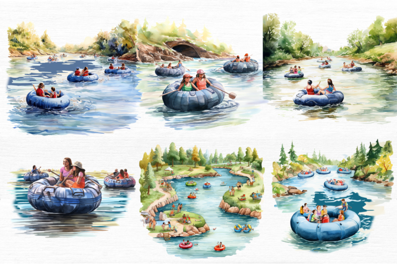 watercolor-people-go-river-tubing