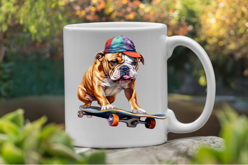 watercolor-bulldog-on-skateboard-clipart