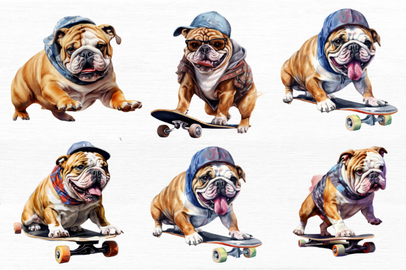watercolor-bulldog-on-skateboard-clipart