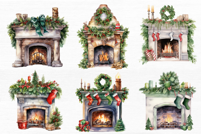 watercolor-christmas-fireplace-clipart