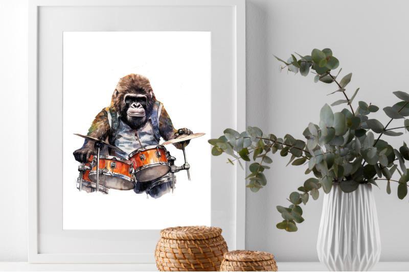 watercolor-gorilla-playing-drums-clipart