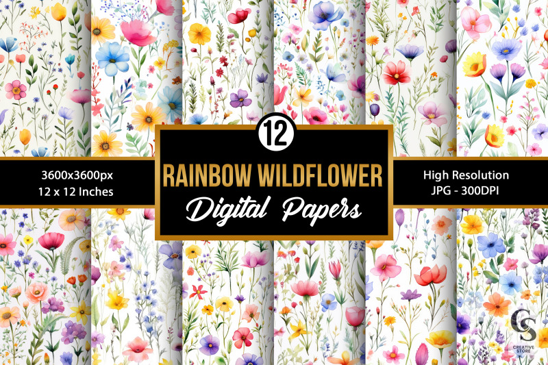 watercolor-rainbow-wildflowers-digital-papers