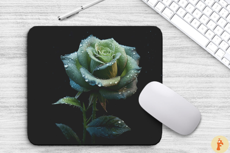 beautiful-frost-green-rose-mouse-pad