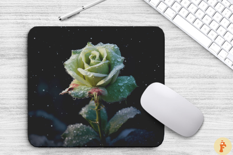 beautiful-frost-green-rose-mouse-pad