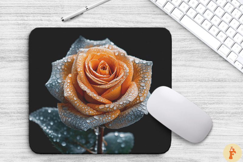 beautiful-frost-orange-rose-mouse-pad