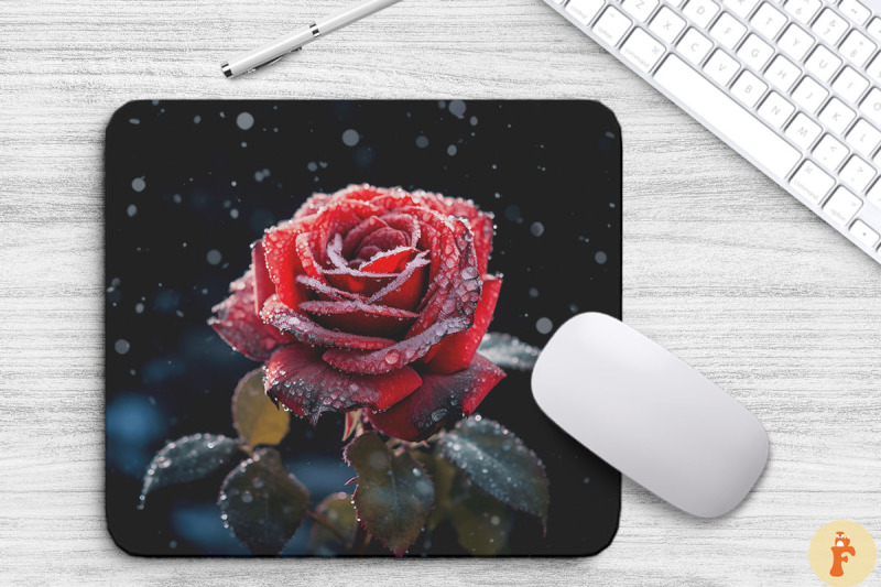 beautiful-frost-red-rose-mouse-pad