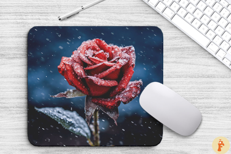 beautiful-frost-red-rose-mouse-pad