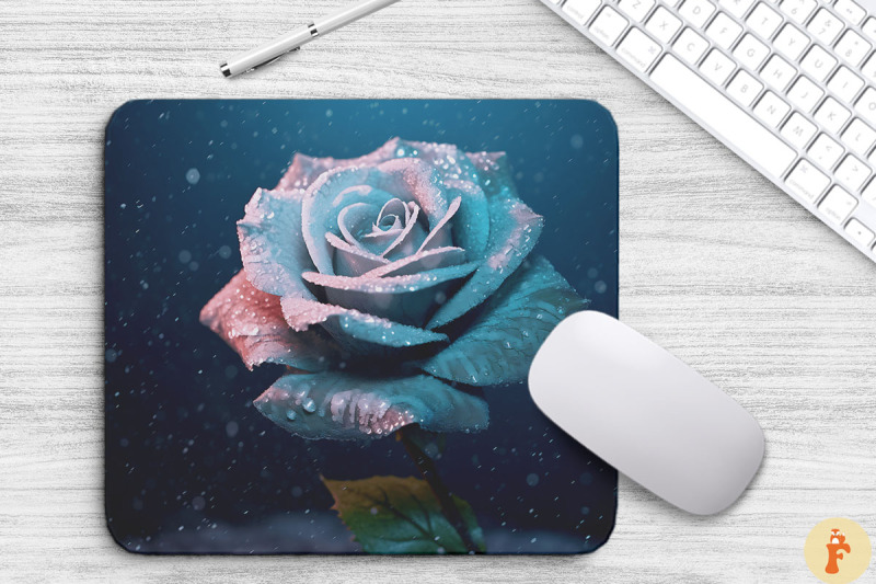 beautiful-frost-teal-rose-mouse-pad