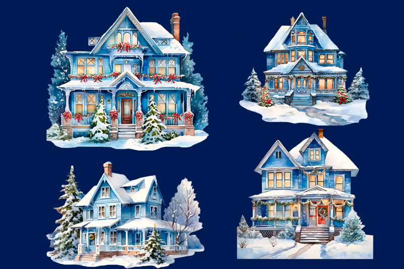 winter-christmas-houses-clipart-watercolor-snow-city