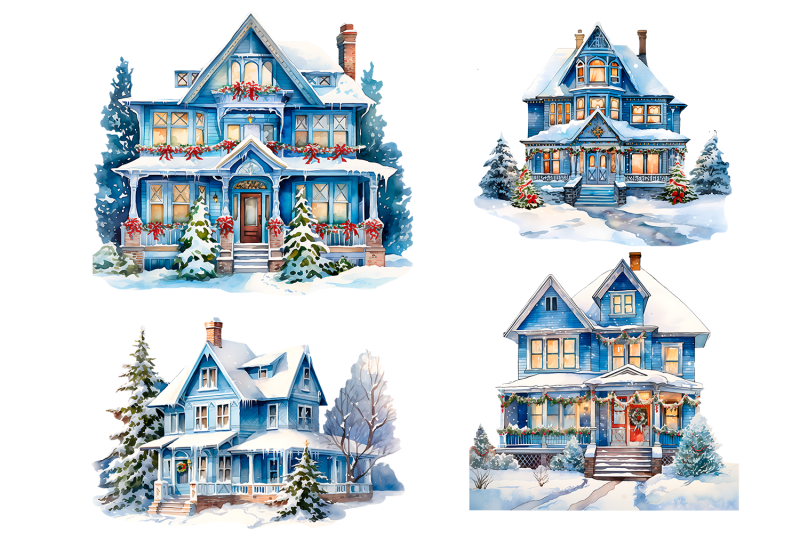 winter-christmas-houses-clipart-watercolor-snow-city