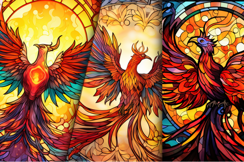 stained-glass-phoenix-bird-digital-paper