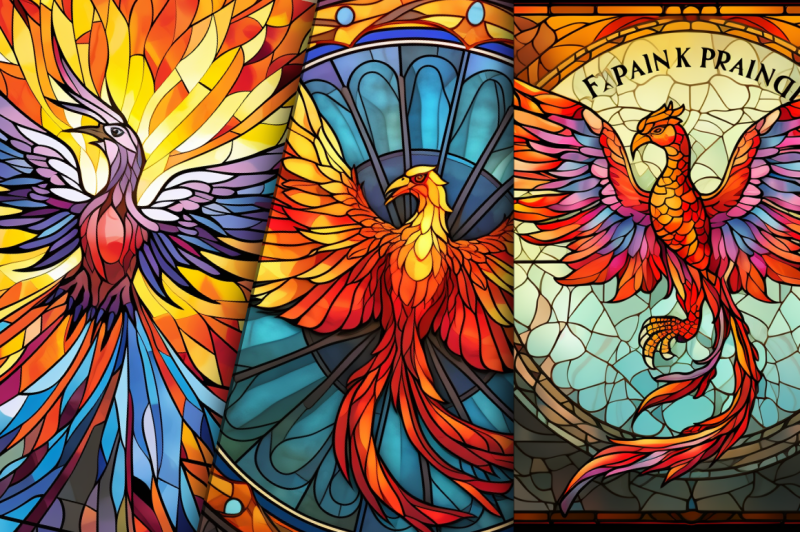 stained-glass-phoenix-bird-digital-paper