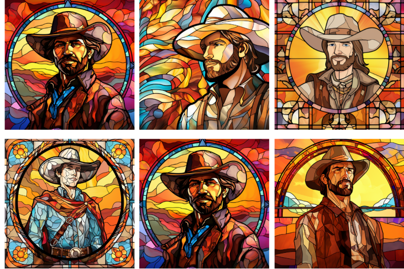 stained-glass-cowboy-digital-paper-bundle