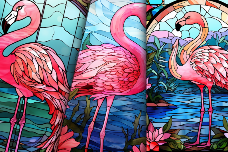 stained-glass-flamingo-digital-paper-bundle