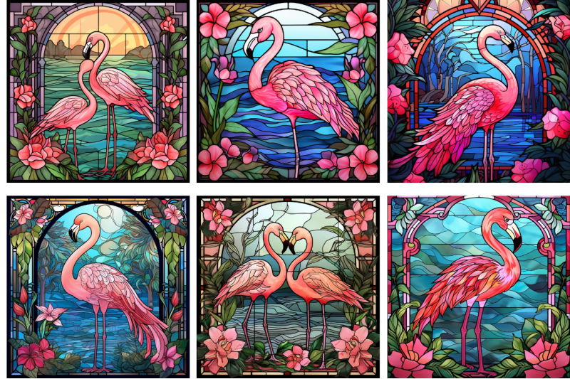 stained-glass-flamingo-digital-paper-bundle