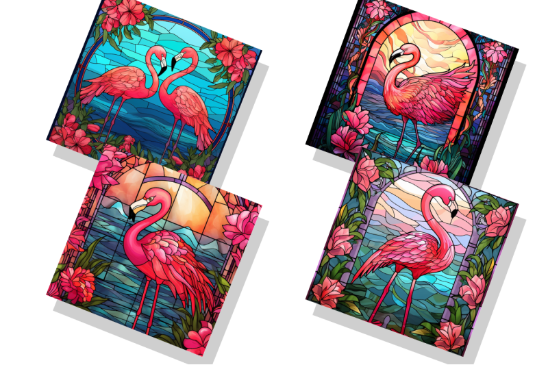 stained-glass-flamingo-digital-paper-bundle